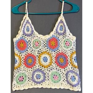 Altar'd State Womens Medium Crochet Tank Top Boho Granny Square Sunburst Light